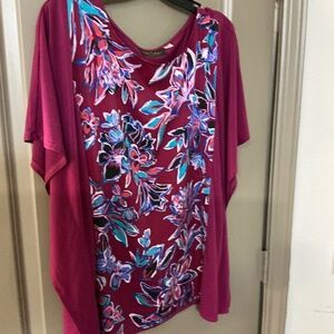 Bob Mackie Painterly Caftan Top Size large Brown Mixed Print Floral